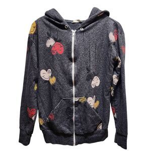 Rebel Yell full zip hoodie gray Large smiling heart flowers